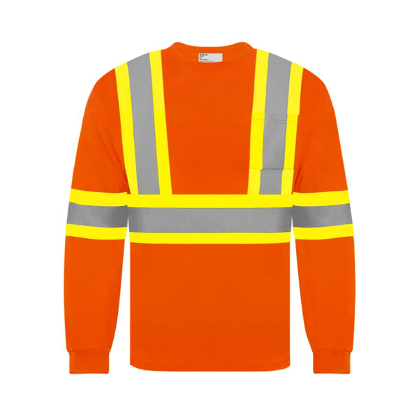Long Sleeve Polyester Traffic T-Shirt, 4″ Refl. Tape Thumbnail